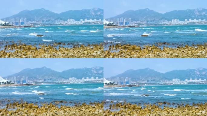 青岛崂山海岸海浪冲击乱石滩原声 4K素材