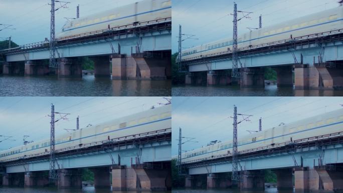 早班火车高铁动车过桥
