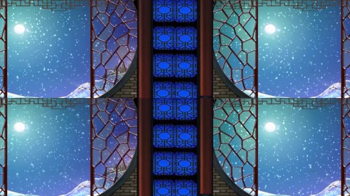 戏曲京剧窗户窗棂大雪大屏背景