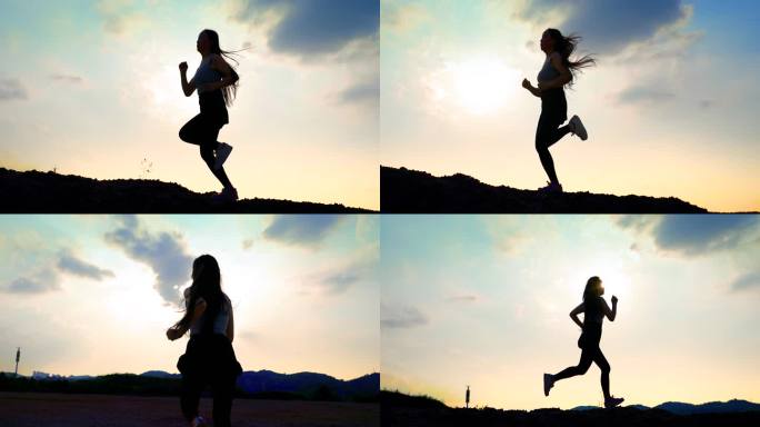 女孩奔跑女孩跑步唯美女孩逆光奔跑运动健康