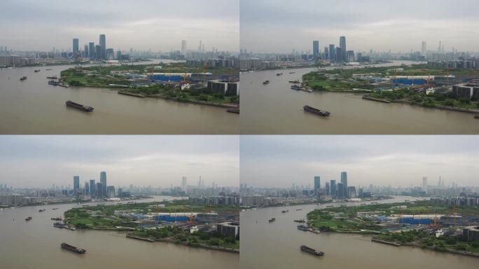 4K原素材-航拍上海黄浦江水路、浦东三林
