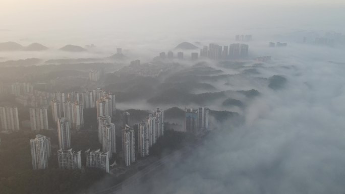 航拍4K 城市平流雾