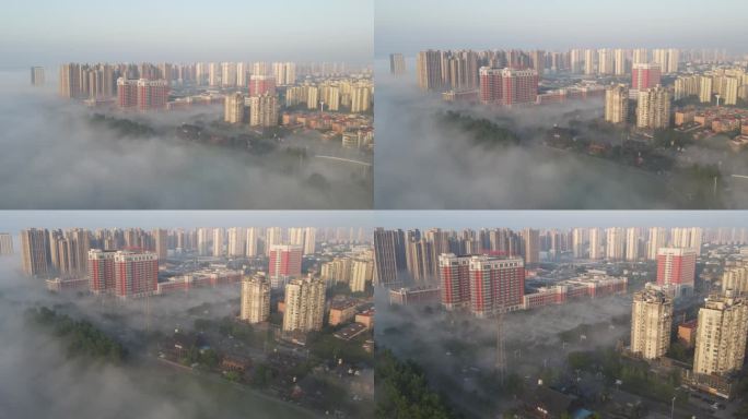 航拍4K 晨雾中的株洲市中心医院