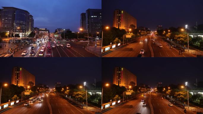 夜幕下的城市街道延时摄影