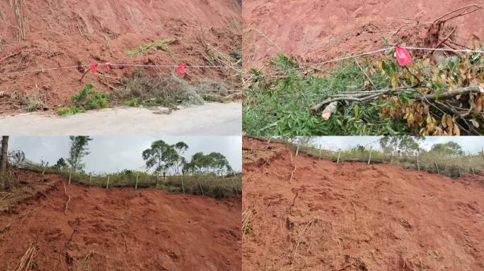 暴雨过后山体塌方泥石流村级公路塌陷