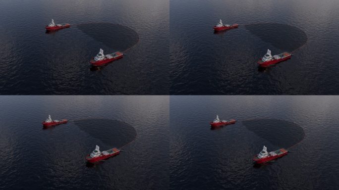海上平台石油泄露后双船协同围堵