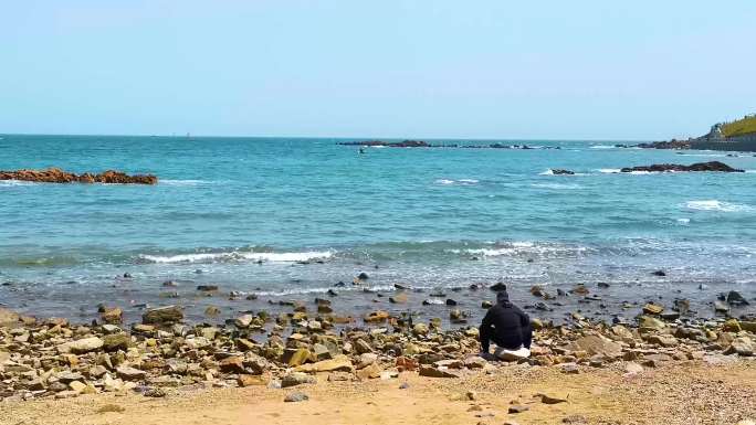 青岛 海岸 海浪沙滩 碧海蓝天 4K视频