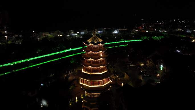 航拍楚雄彝人古镇夜景