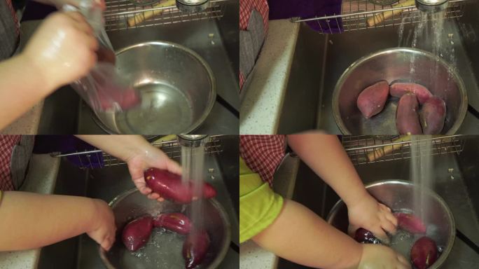 刷洗红薯烤红薯 (2)