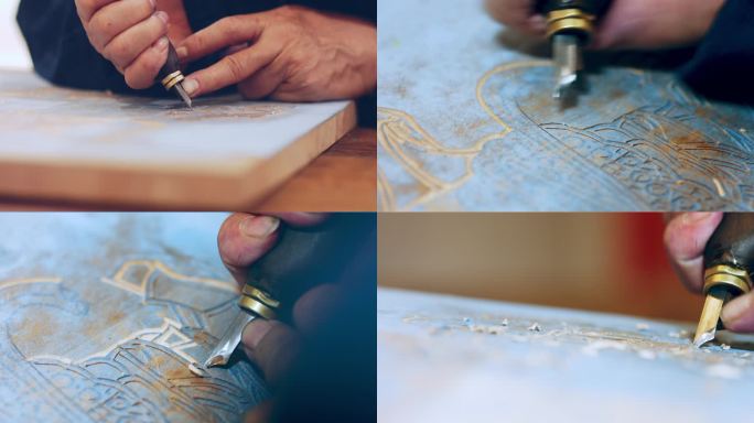 传统模板雕刻杨家埠年画刻板手艺人刻刀雕版