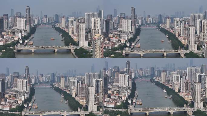 航拍广州珠江两岸人民桥全貌