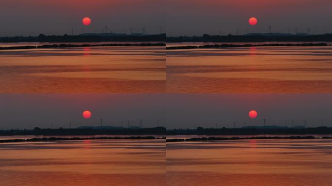 航拍波光粼粼淀山湖湖面夕阳日落长焦压缩感
