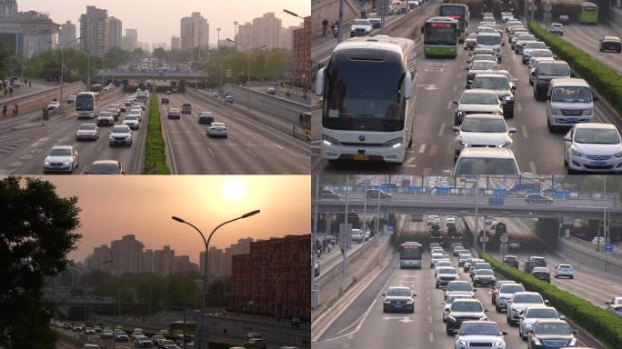 北京三环道路交通上下班高峰拥堵燃油车