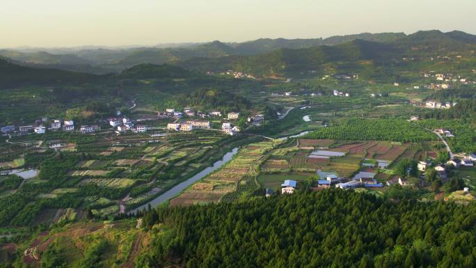 航拍四川盆地农村村落