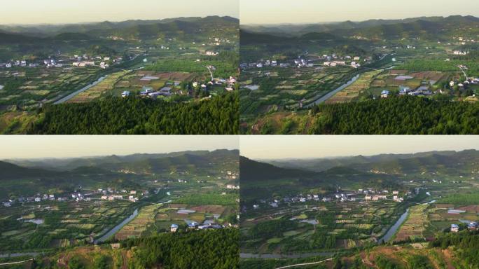 航拍四川盆地农村村落