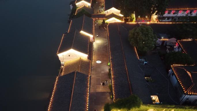 杭州地标拱宸桥及桥西历史街区蓝调灯光夜景