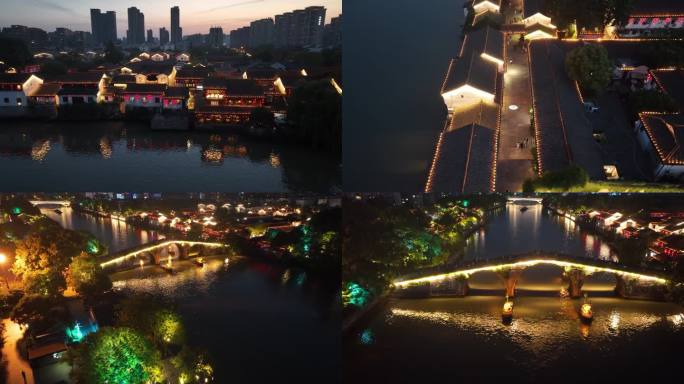 杭州地标拱宸桥及桥西历史街区蓝调灯光夜景