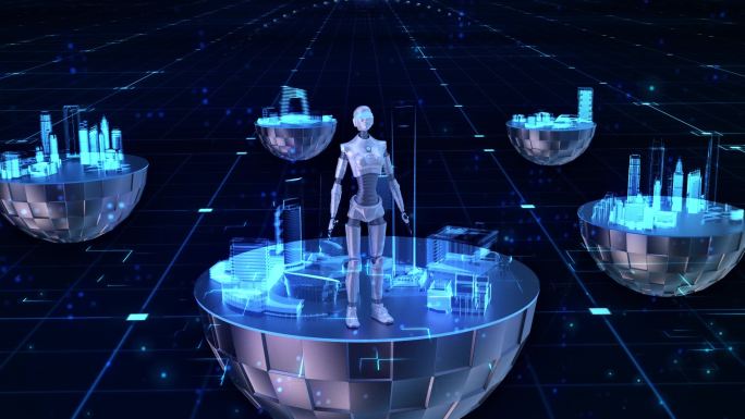 AI人工智能机器人展望科技未来城市建筑