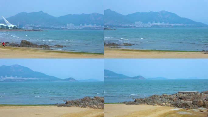 青岛 崂山脚下 海浪冲击 沙滩 4K素材