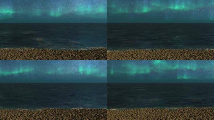 4K唯美沙滩海洋极光3-60帧