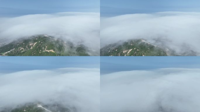 威海金海滩海水浴场烟墩山上的平流雾