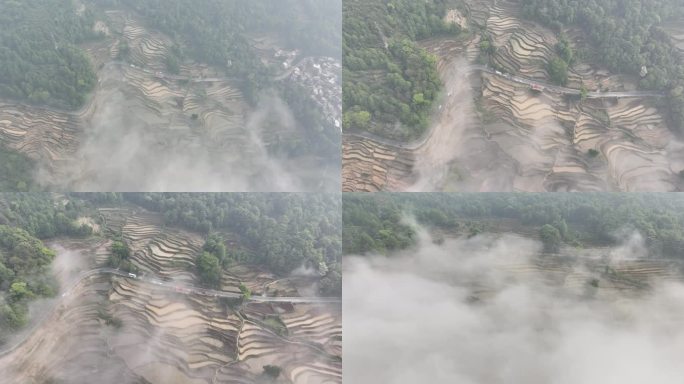 航拍云雾缭绕元阳梯田景区