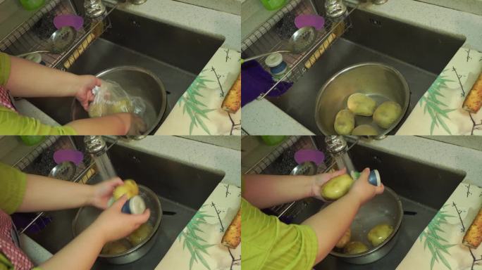 刷洗土豆烤土豆 (2)