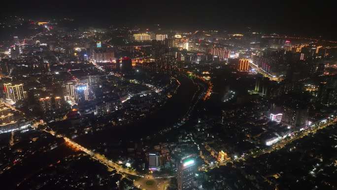 航拍钦州城市夜景大景