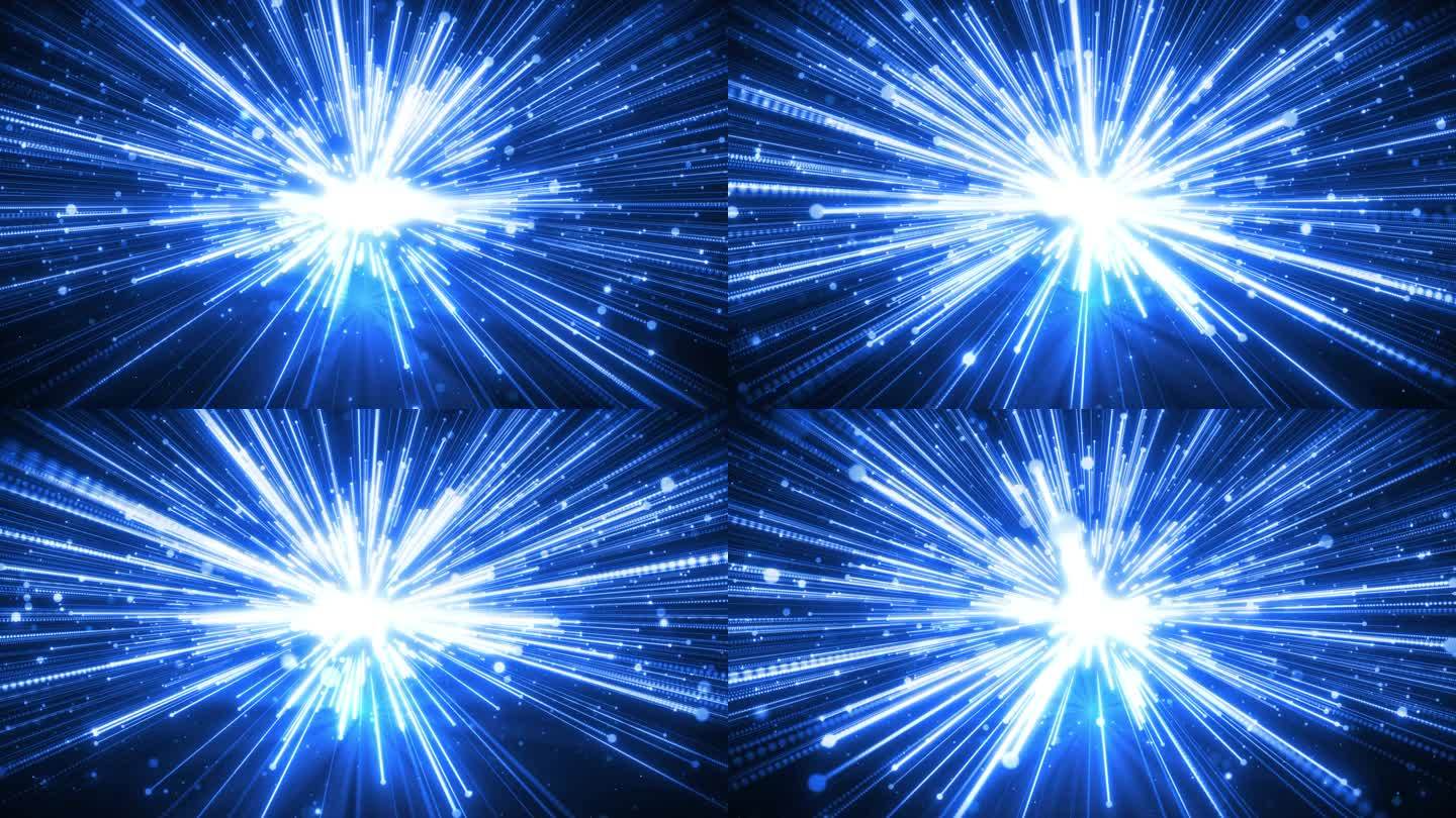 4k蓝色拖尾粒子射线冲屏粒子光芒无缝循环