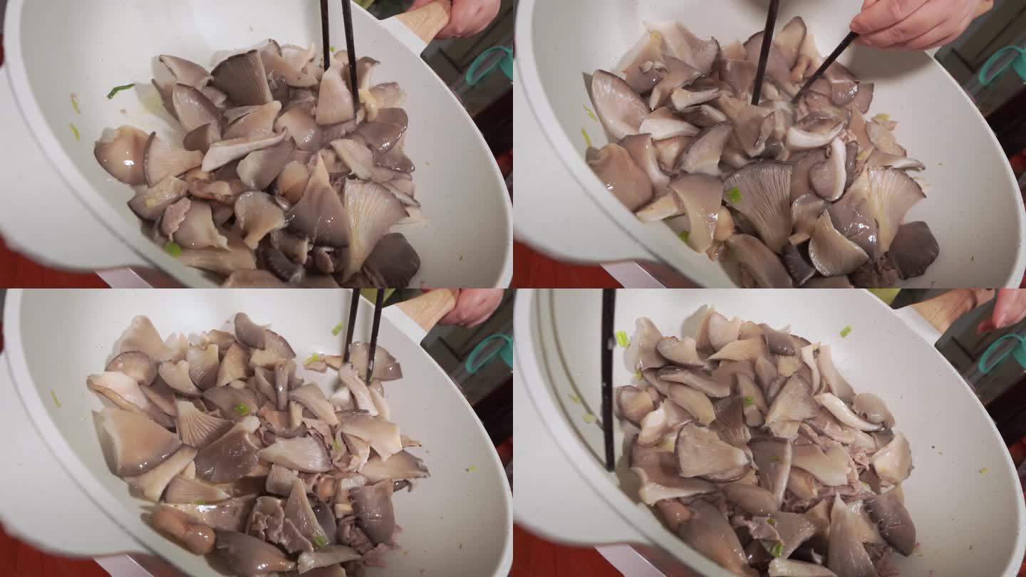 腌制肉片炒平菇 (1)