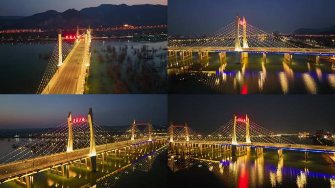 大桥河流黄昏夜景交通运输长镜头
