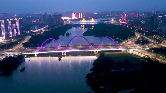 航拍临沂市蒙山高架桥祊河桥夜晚风景