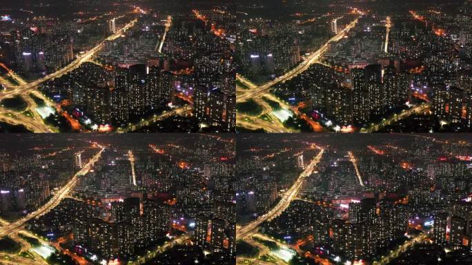 航拍临沂市北城新区蒙山高架桥夜景