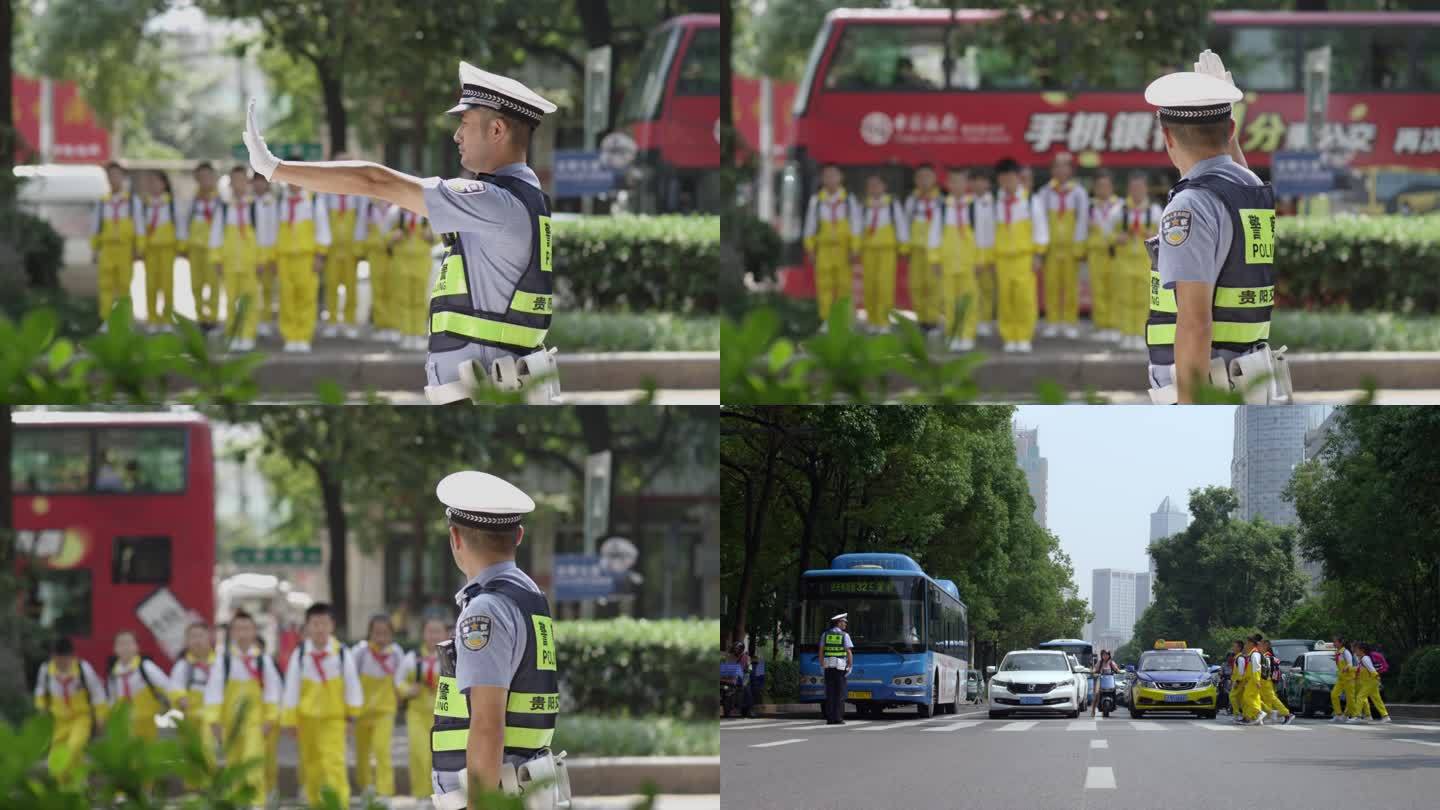 交警指挥学生过马路