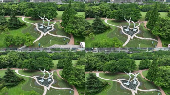 4K原素材-航拍陆家嘴中心绿地雕塑