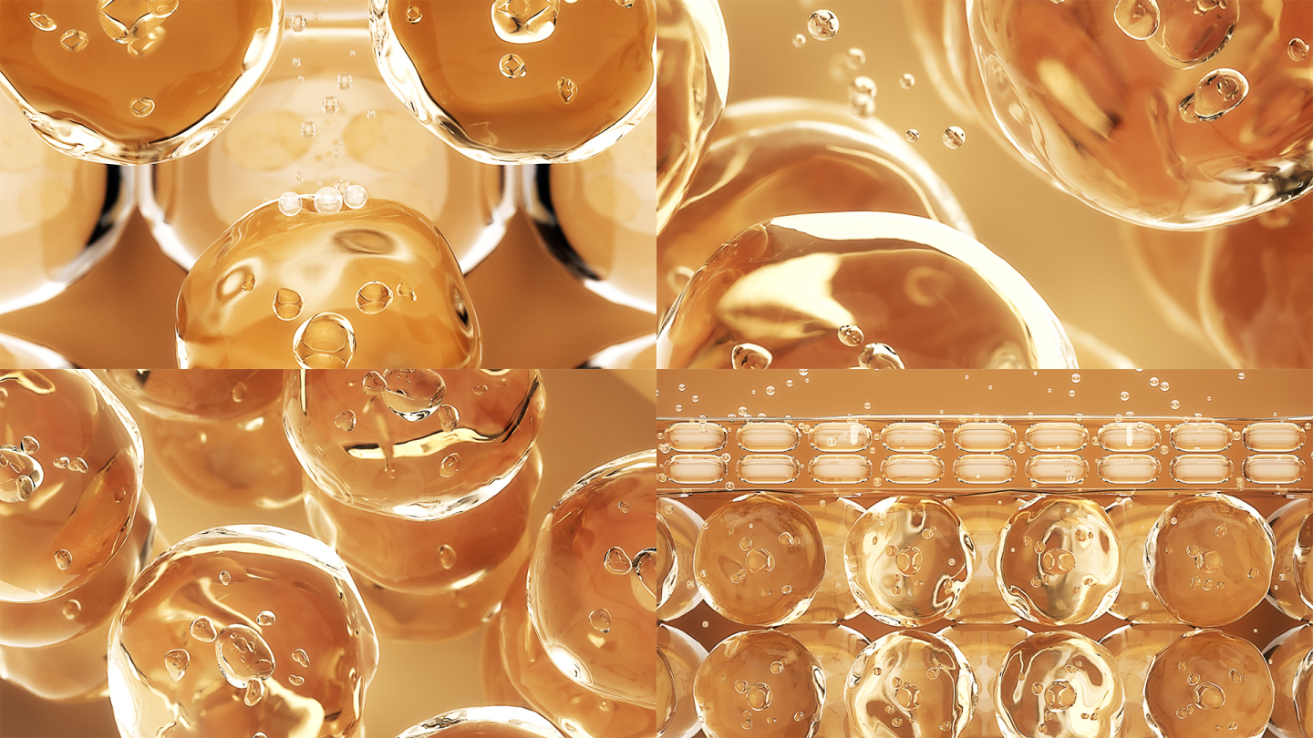 金色化妆品细胞皮肤精华分子球C4D工程