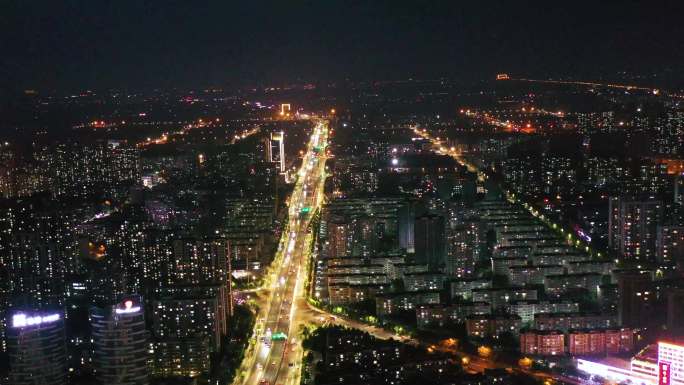 航拍临沂市北城新区蒙山高架桥夜景