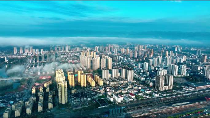 航拍秀山城市全景素材