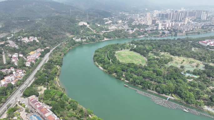 航拍百色半岛公园右江大景