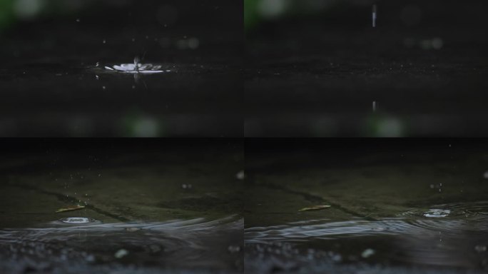 雨滴特写 雨水滴落升格慢镜头 下雨天