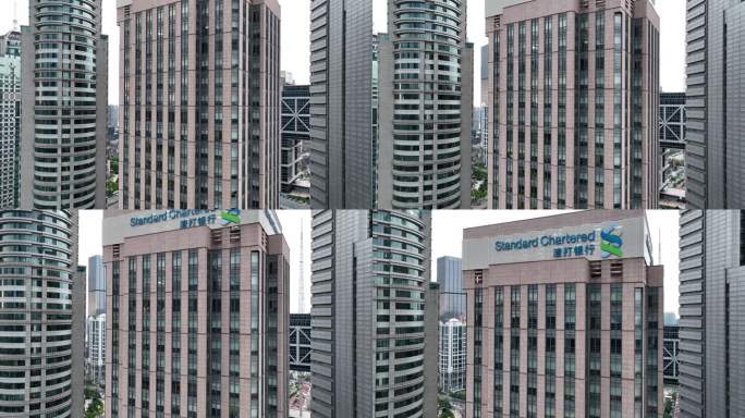 4K原素材-航拍上海陆家嘴，渣打银行大厦