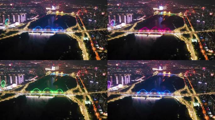 航拍临沂市蒙山高架桥祊河桥夜晚风景