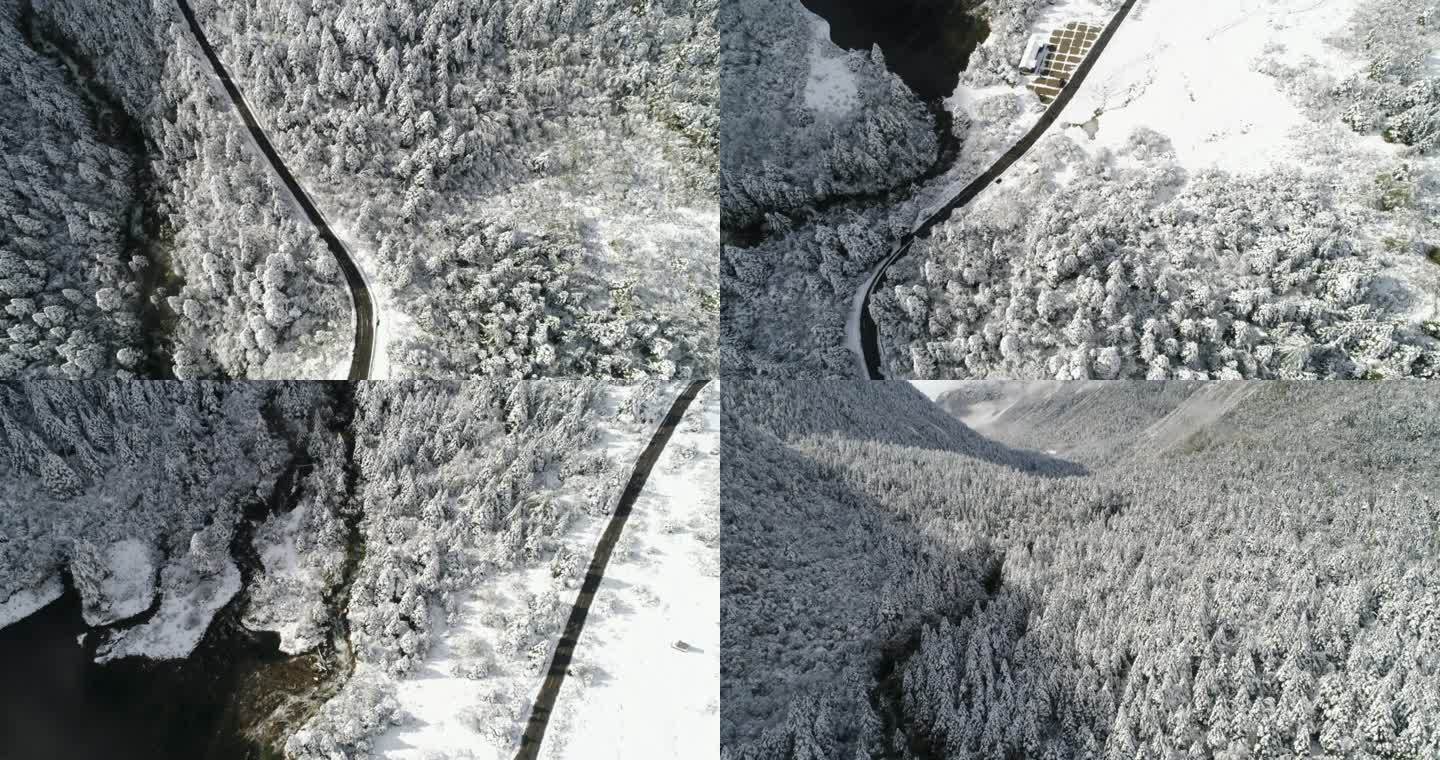 航拍木格措康定情歌风景区雪景雾凇公路美景