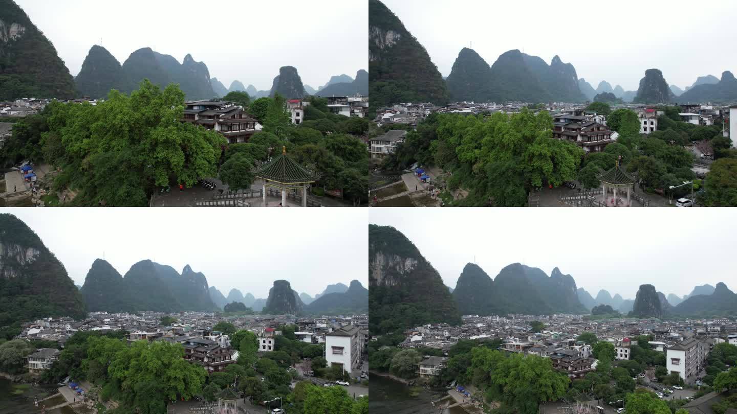 阳朔雨雾天气县城航拍