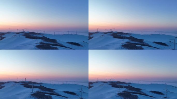 内蒙古雪原山岭和风力发电场