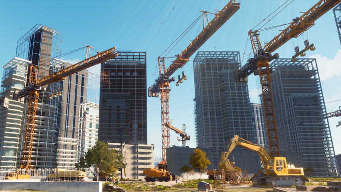 城市建设建筑工地施工塔吊城市规划舞台场景