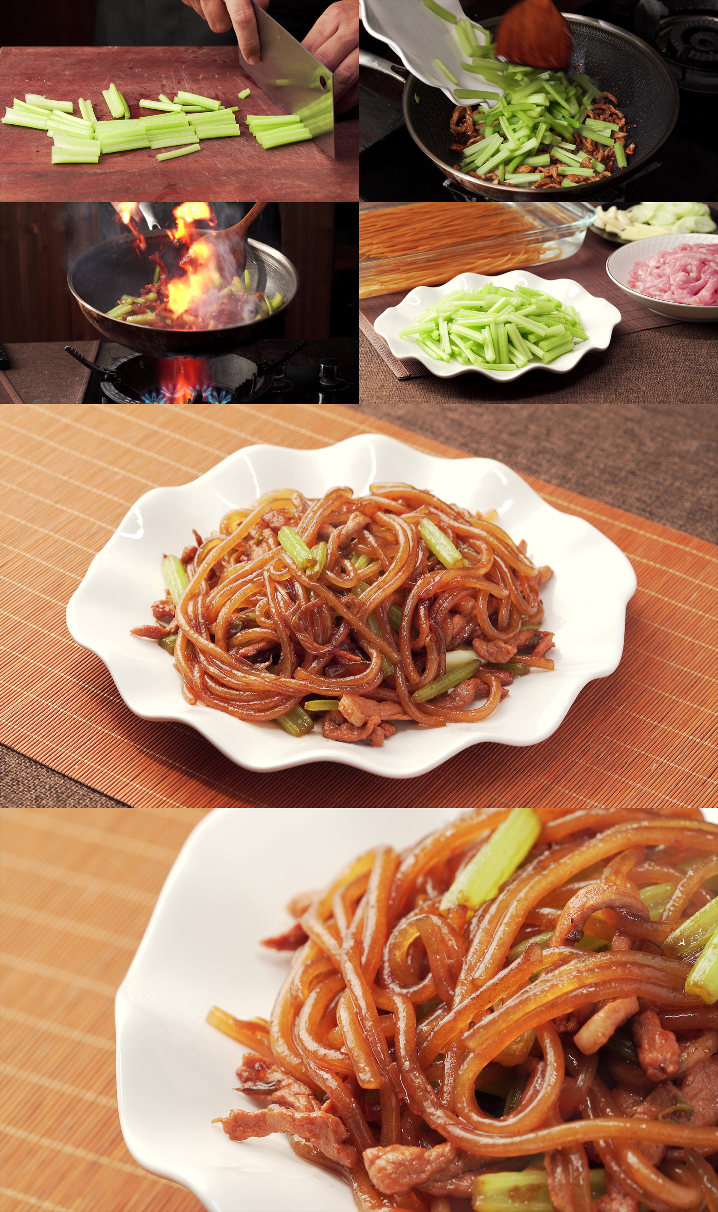 中国东北地方特色菜肴芹菜炒粉烹饪过程