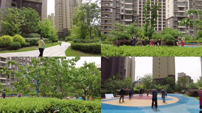 小区街景绿化环境篮球赛活动亲子放学树叶