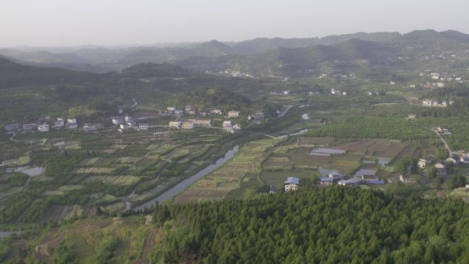 航拍田野村庄河流丨HLG原素材