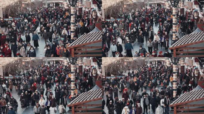 西藏拉萨布达拉宫八廓街熙熙攘攘的人群街拍
